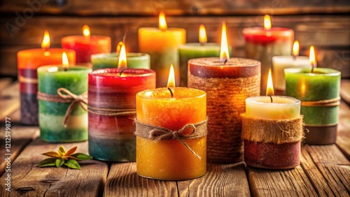 Handcrafted rustic soy candles: a close-up showcasing natural DIY home décor.