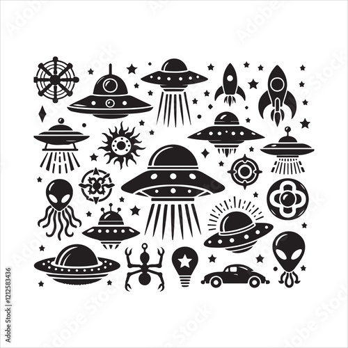 Ufo elements silhouette vector. Ufo icon silhouette illustration