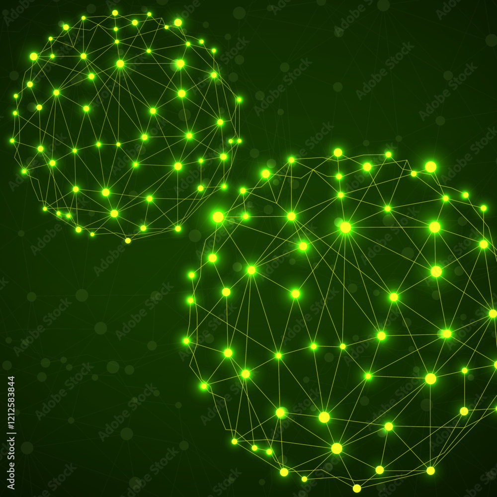 Fototapeta premium Abstract wireframe mesh spheres with glowing dot and lines, network connections. Polygonal geometric element