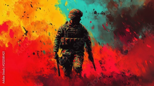 Abstract Soldier Amidst Vibrant Warlike Colors photo