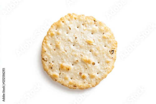 A close-up shot of a single cracker on a white background