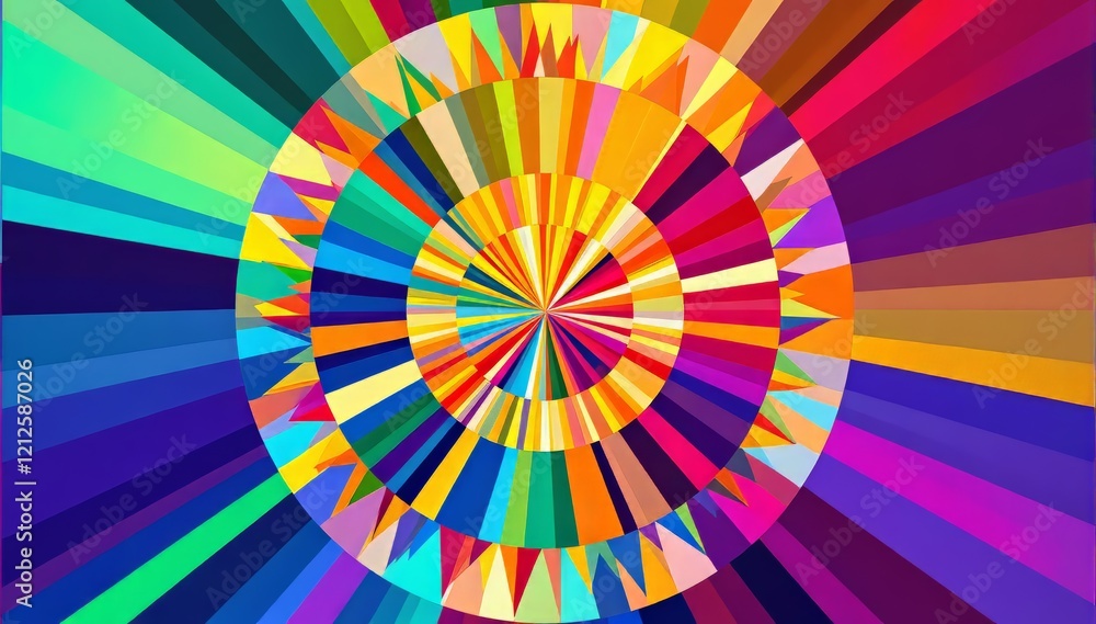 Vibrant geometric pattern radiating colorful energy in concentric circles. Vibrant geometric pattern radiating colorful energy in concentric circles.