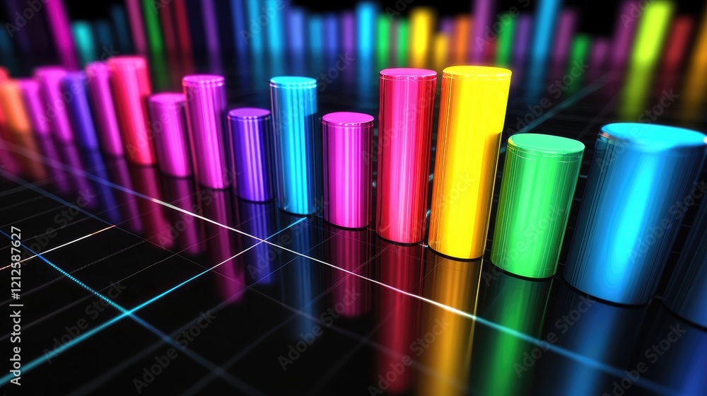 A futuristic D bar graph with glowing edges and vibrant colors, set in a digital environment, representing advanced analytics and data visualization. A futuristic D bar graph with glowing edges and vibrant colors, set in a digital environment, representing advanced analytics and data visualization.