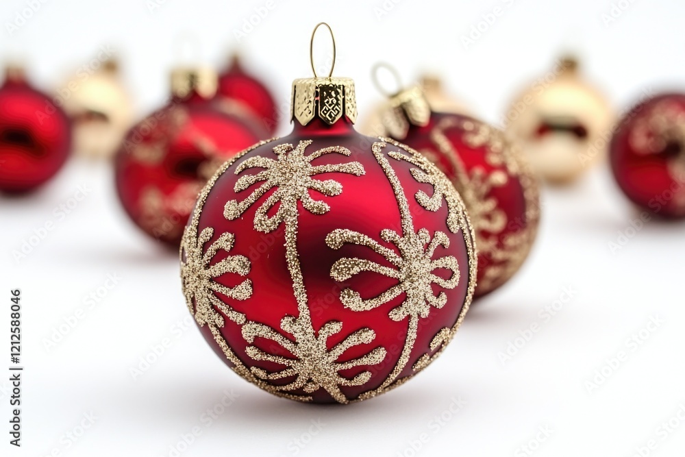A collection of festive Christmas ornaments in red and gold hues, ideal for decorating the tree or using as gift decorations A collection of festive Christmas ornaments in red and gold hues, ideal for decorating the tree or using as gift decorations
