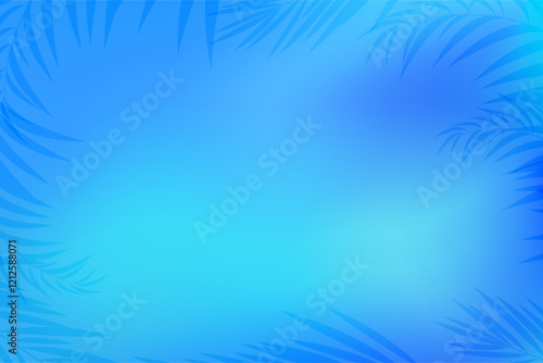 Summer tropical blue background with blurred palm leaves. Blue Summer Pool Palms Background. Vector eps 10