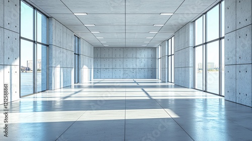 Empty modern office  city view  sunlight. Real estate listing