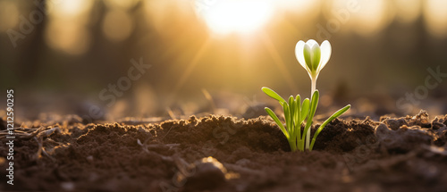 Snowdrop Seedling Sprouting In Spring