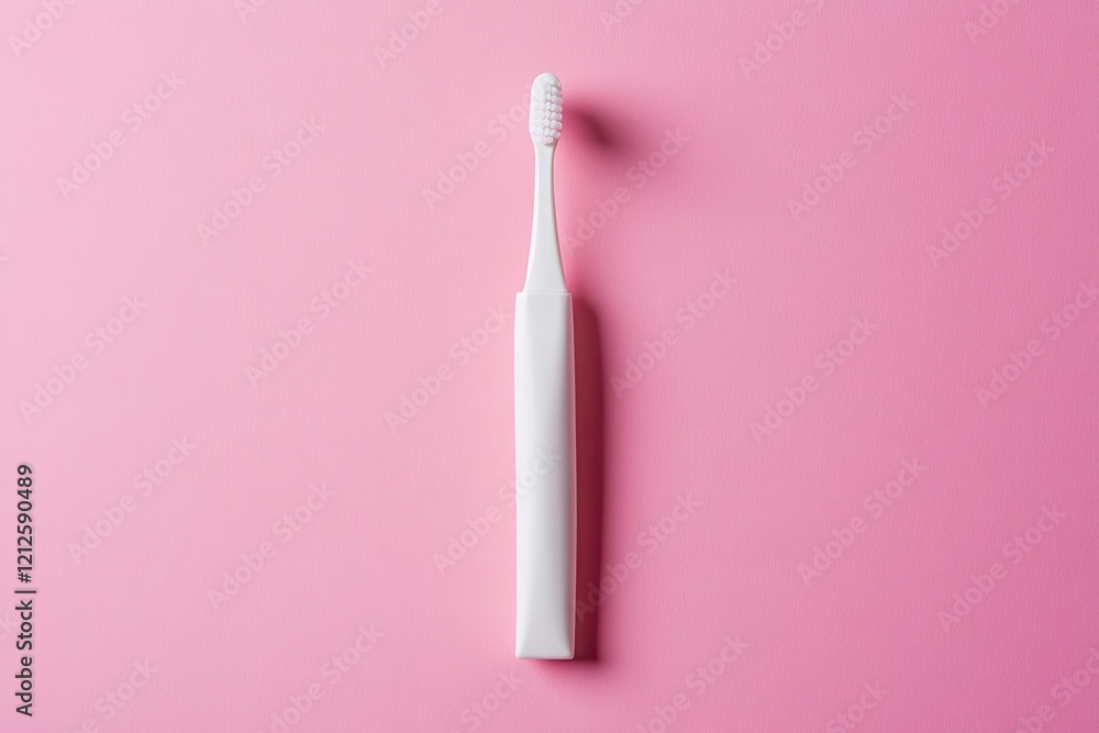 Sleek electric toothbrush lying on vibrant pink surface, showcas Sleek electric toothbrush lying on vibrant pink surface, showcas