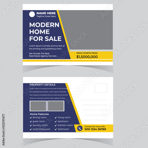 Post card design template. Postcard real estate, business postcards, postcard template, post card, postcard layout. Postcards design template