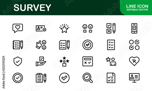 Premium Survey Icons. Clean, Editable Vectors for Data Collection, Market Research, Customer Feedback, and Polling Applications.