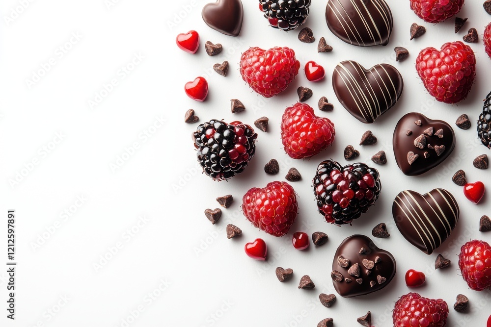 chocolate-dipped berry border, isolated on white background chocolate-dipped berry border, isolated on white background