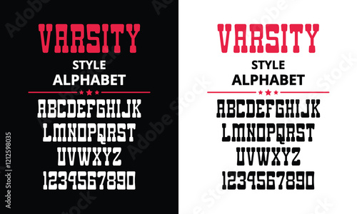 Classic college western font alphabet. Varsity sport font in western style for baseball, football or basketball logo, brand and t-shirt. Athletic department typeface, varsity stylish font alphabet