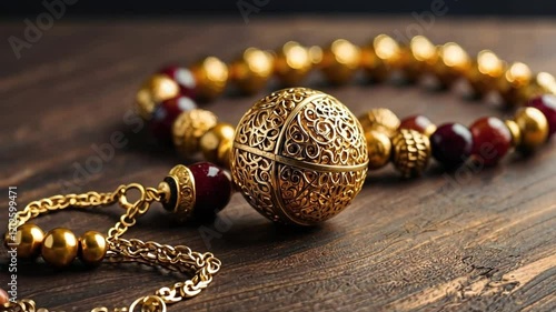 golden tasbih on table for islamic background video