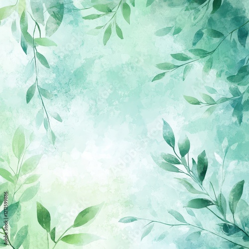 Watercolor Painting of Green Leaves on a Soft Background