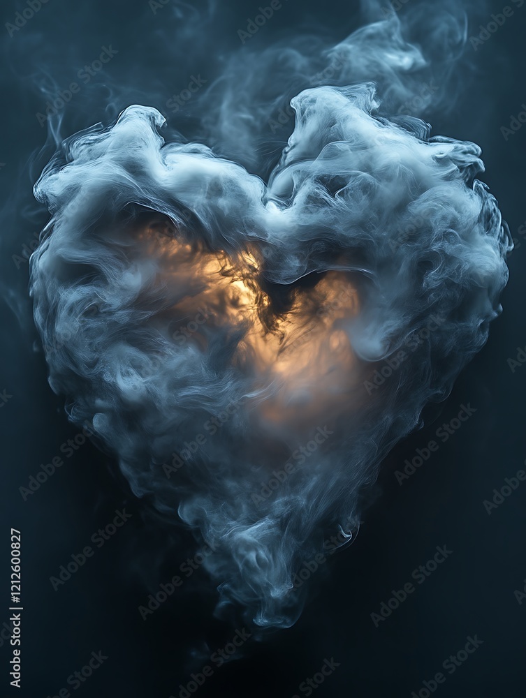 Smoky heart shape with warm light inside. Smoky heart shape with warm light inside.