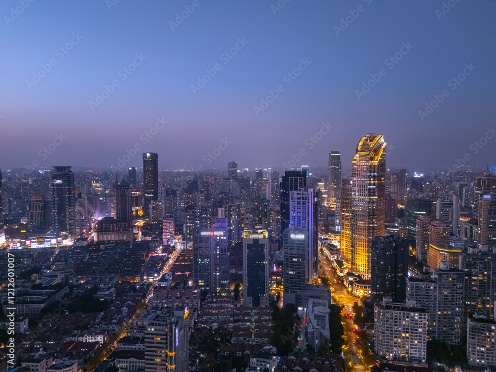 Aerial View of Shanghai skyline at night Aerial View of Shanghai skyline at night