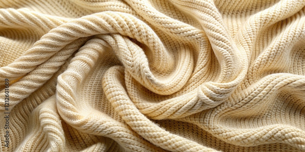 Cream knit texture, beige fabric backdrop: wavy textile wallpaper. Abstract knit shirt detail. Cream knit texture, beige fabric backdrop: wavy textile wallpaper. Abstract knit shirt detail.