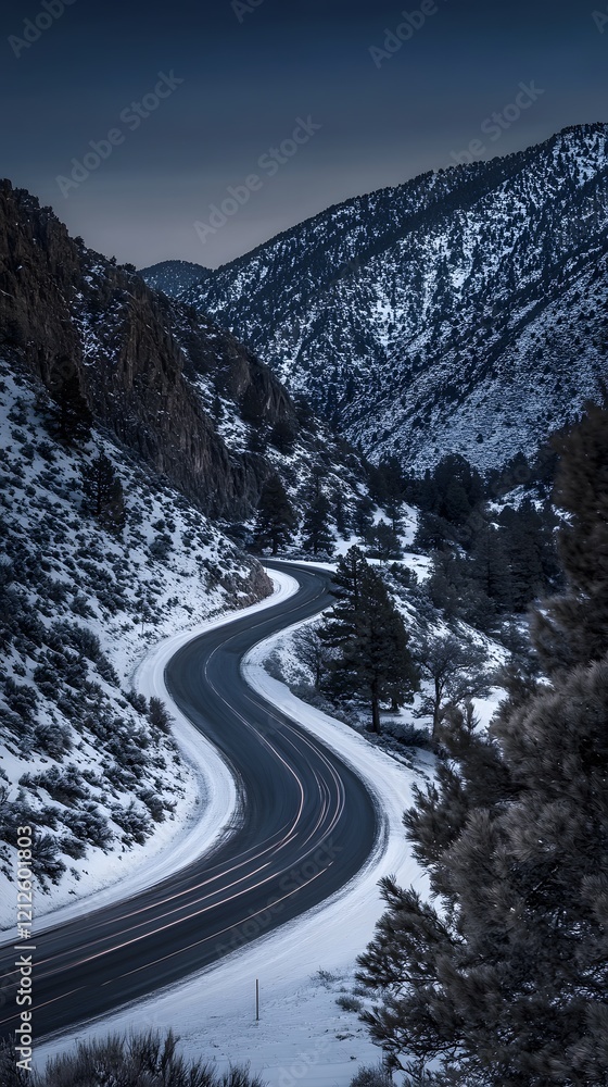 Obraz premium Mountain Road with Light Trails 