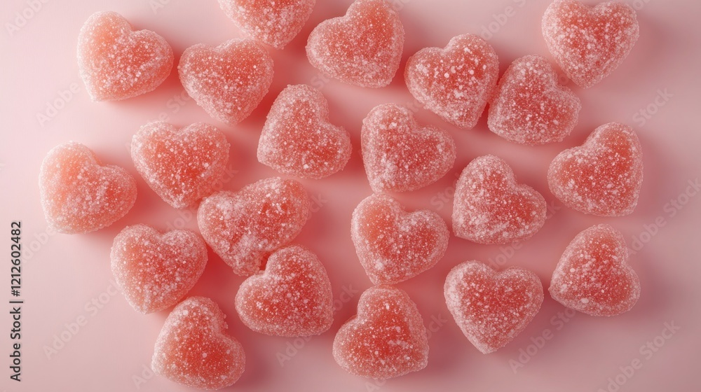 Pink heart-shaped candies on pink background. Pink heart-shaped candies on pink background.
