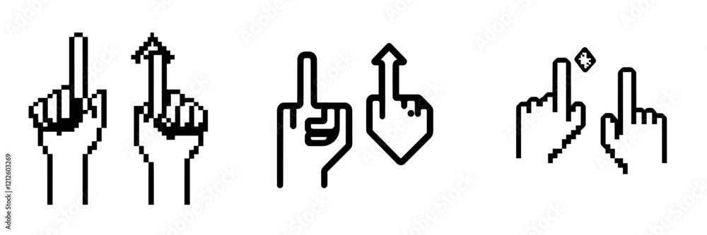 Icon of a hand-shaped mouse cursor. Modern pixelated pointer hand cursor icons. Icon of a hand-shaped mouse cursor. Modern pixelated pointer hand cursor icons.