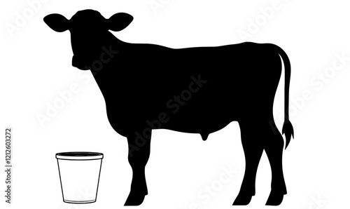 Modern illustration of a cow: black silhouette isolated on a white background; cow graphic icon