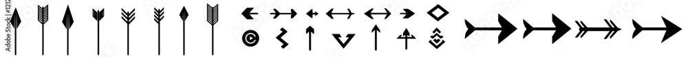 A set of arrow icons featuring modern, simple, flat black pointer signs. Ideal for forward click buttons, web design navigation, and app elements. A set of arrow icons featuring modern, simple, flat black pointer signs. Ideal for forward click buttons, web design navigation, and app elements.