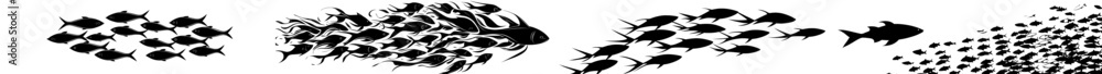 Black silhouette flock of fish. Element for your design. Logo template Black silhouette flock of fish. Element for your design. Logo template