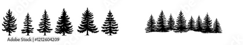 Modern illustrations of tree and forest silhouettes, suitable for designing your own nature-inspired composition