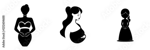 Minimalistic modern icon of a pregnant woman. Black glyph symbol.