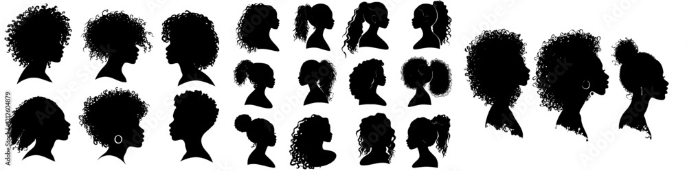 A set of silhouette Afro girl