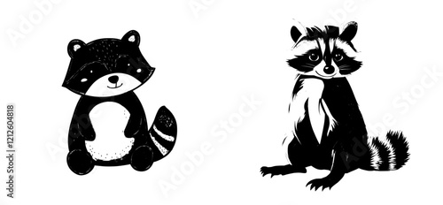 Cartoon raccoon icon with a charming, striped tail