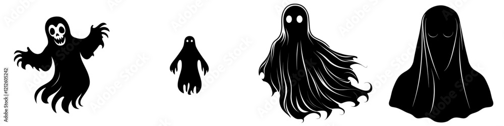 High-quality modern black icons featuring a ghost icon or logo as an isolated sign or symbol. High-quality modern black icons featuring a ghost icon or logo as an isolated sign or symbol.