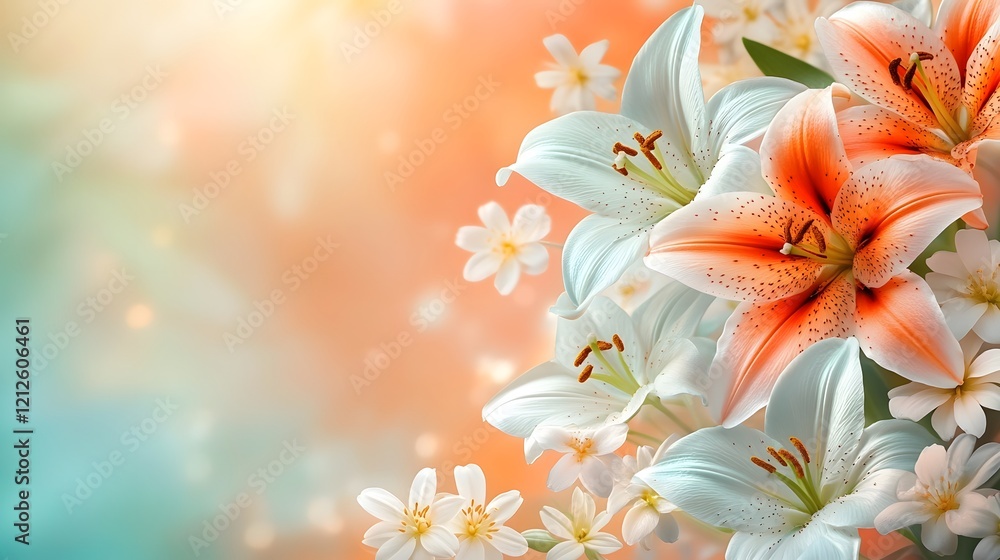 Fototapeta premium Stunning Blooming Lily Flowers in Colorful and Vibrant Nature Background