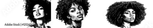 A hand-drawn or engraved portrait of a woman, styled like a beautiful 60s comic book character in black and white