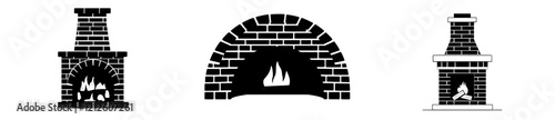 A brick fireplace in a cartoon home, filled with burning firewood.