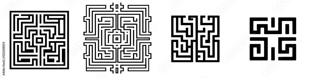 A blue maze is illustrated with a white square at its center A blue maze is illustrated with a white square at its center