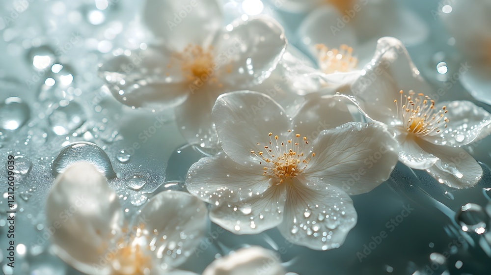 Delicate Floral Beauty with Dew Drops Exquisite Springtime Blossoms in Peaceful Natural Setting Delicate Floral Beauty with Dew Drops Exquisite Springtime Blossoms in Peaceful Natural Setting