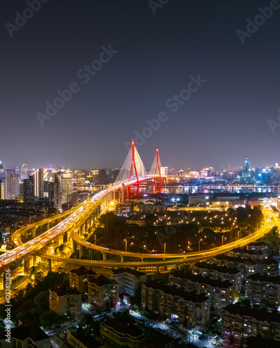 Wallpaper Mural Aerial view of YangPu Bridge at night in Shanghai Torontodigital.ca