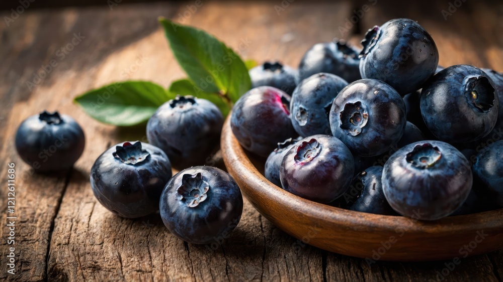 A bowl of fresh blueberries on a wooden surface, emphasizing natural food presentation. A bowl of fresh blueberries on a wooden surface, emphasizing natural food presentation.