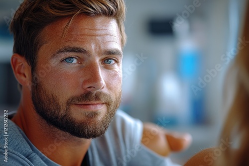 A close-up shot of a man's face with a long beard, great for use in historical or fantasy settings photo