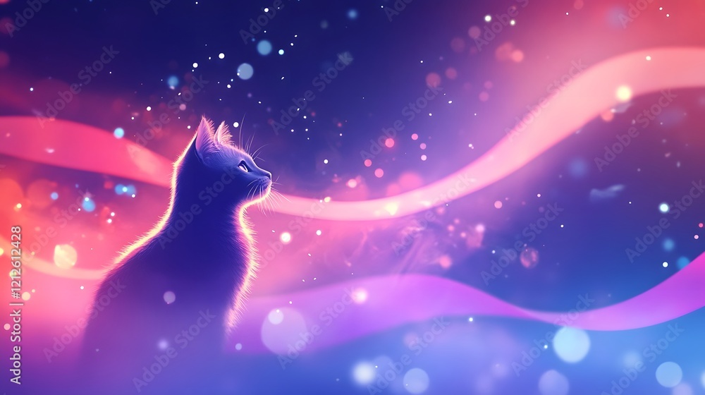 Mesmerizing Feline in a Cosmic Glowing Ethereal Landscape of Stars and Galaxies Mesmerizing Feline in a Cosmic Glowing Ethereal Landscape of Stars and Galaxies