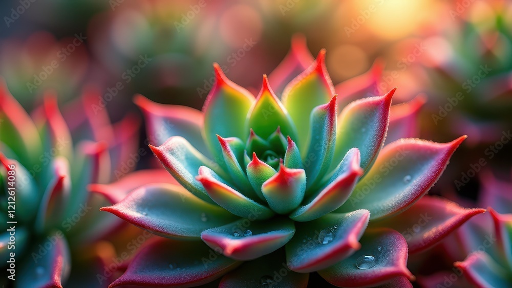 Close-up of a colorful succulent plant with dew drops Close-up of a colorful succulent plant with dew drops