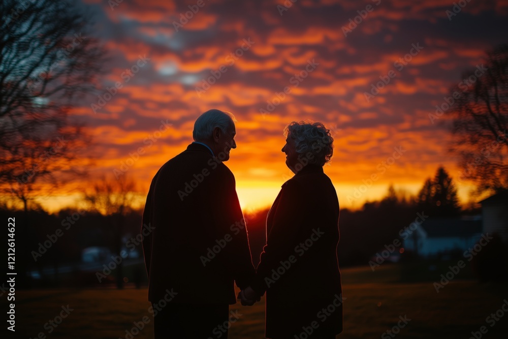 Back shot of a senior couple holding hands Back shot of a senior couple holding hands