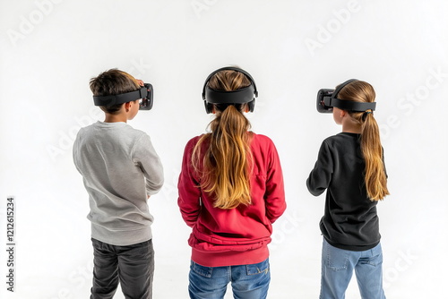 Children engaged in virtual reality experience indoor setting technology content immersive learning environment rear view educational innovation photo