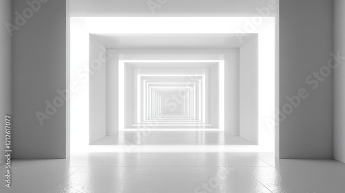 Futuristic Hallway with Bright Lighting and Minimalist White Walls for Modern Design Projects