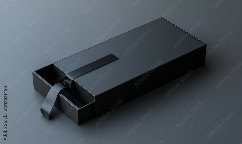 Silhouette realistic sliding drawer box with ribbon pull on grey background suitable for small items matches and other things Silhouette realistic sliding drawer box with ribbon pull on grey background suitable for small items matches and other things