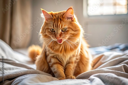 Wallpaper Mural Adorable ginger kitten's paw wash in a cozy bedroom.  Professional pet photography captures fluffy feline hygiene. Torontodigital.ca