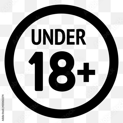 18 plus only icon. Age limit under 18 years old is forbidden circle sign symbol vector illustration. Under 18 sign in on white background.18 plus, eighteen age older adult content. eps 10