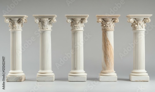 Seven White Marble Columns with Ionic Capitals