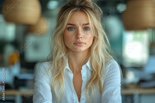 Wallpaper Mural A woman sits at a table with her hands folded, possibly waiting for something or someone Torontodigital.ca